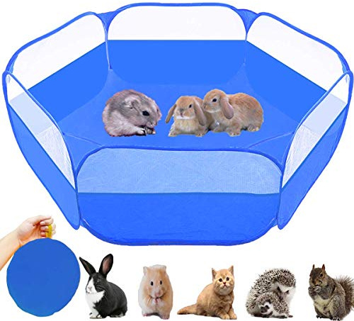 GABraden Small Animals Tent,Reptiles Cage,Breathable Transparent Pet Playpen Pop Open Outdoor/Indoor Exercise Fence,Portable Yard Fence for Guinea Pig,Rabbits,Hamster and Hedgehogs (Dark blue)