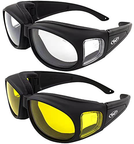 Global Vision 2 Paar Outfitter Anti-Beschlag-Sicherheitsbrille für Motorradfahren, mit klaren und gelben Gläsern