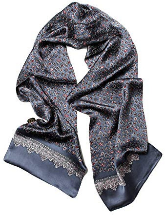 UK_Stone Klassisch Seidenschal Paisley Blumen Halstuch Herren Schal Grau