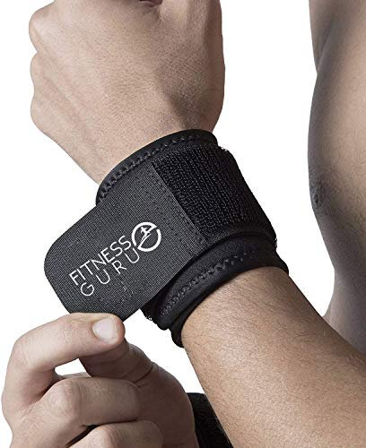 Fitness Guru Wrist Guard for Support and Stability – Soft Neoprene Wrist Wrap with Nylon Elastic Band – Adjustable Wrist Compression Strap for Sports Fitness Weight Lifting Exercise – Black