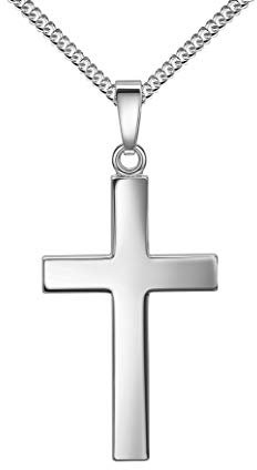 JEVELION Kreuz-Anhänger 925 Silber - Silberkreuz mit Kette 45 cm - Unisex - Kreuzanhänger - Kette