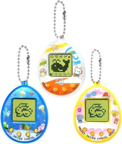 Wenosda 3PCS Virtuelles Cyber-Haustierspielzeug Digitale Haustiere Spielekonsole Handheld Maschine Mini-Tasche Elektronische Tiere Spielzeug mit Schlüsselanhänger für Kinder (zufällige Farbe，Oval)