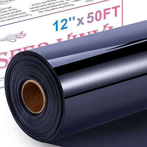 XSEINO Black Heat Transfer Vinyl Roll, 12 x 50FT Black HTV Vinyl Roll withTeflon for Shirts, Black Iron on Vinyl Roll for Cricut & Cameo, Easy to Cut & Weed for Heat Transfer Vinyl Design(Black)