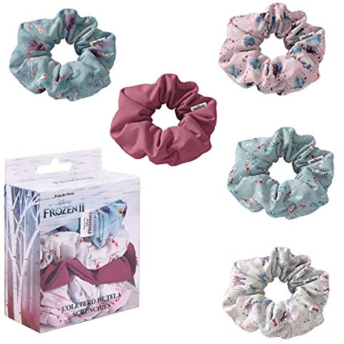 CERDÁ LIFE'S LITTLE MOMENTS - Lot de 5 chouchous en Tissu avec Motifs La Reine des Neiges 2- Licence Officielle Disney