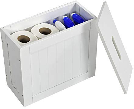 Taylor & Brown Slimline Wooden Bathroom Storage Unit, Toilet Roll Paper Cabinet, Compact Wooden Shaker Bathroom Box, Multi-Purpose Cleaning Tidy Box, White 37cm x 17cm x 33cm (Slim Storage Unit)