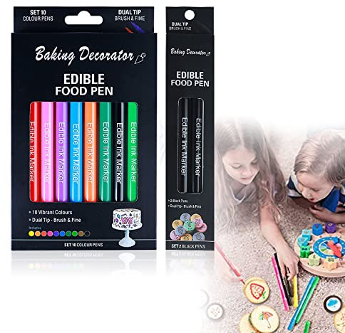 Tesyeux 12PCS Lebensmittelfarbe Stifte Backen,10Farben Dual Tip Coloring Essbarer Markerstift,Food Pen,DIY Ostereier Geburtstag zum Dekorieren,Für Kuchendeko