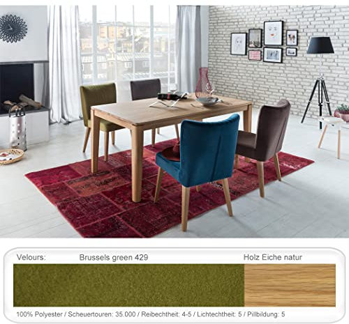 expendio Tischgruppe Ausziehtisch Horand 140(190) x90 cm Eiche Natur massiv + Stühle Jeta Bezug Velours Varianten, Bezugstoff:Brussels Green, Anzahl Stühle:mit 8 Stühlen