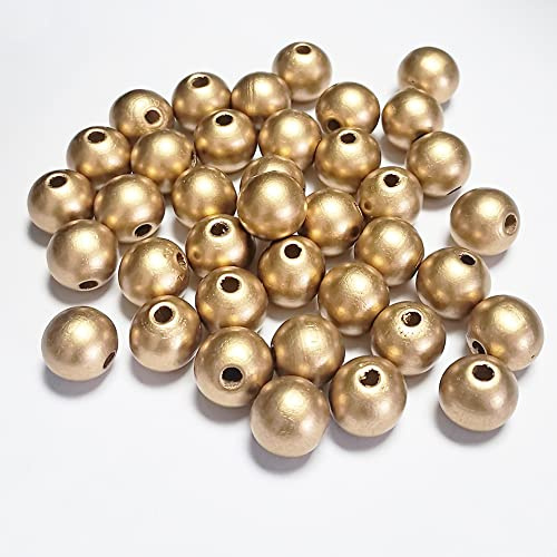 WLIANG 150Pcs 16mm Golden Wooden Beads Natural Round Bulk Wood Spacer Bead | Golden Wood Loose Beads for DIY Crafts, Garlands Farmhouse Decor, Christmas Holiday Decoration
