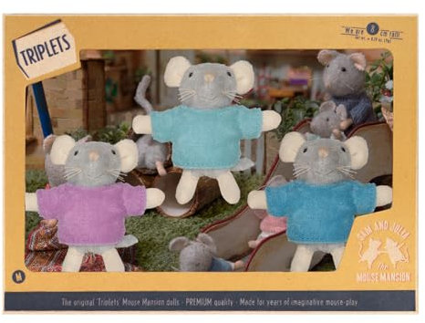 Sam & Julia - Kuscheltier Maus Die Drillinge – das Original aus der beliebten Kinderbuch-Reihe – 1/12 Größe für Standard-Puppenhaus – enthält: 1 Stofftier Maus 12cm – für Kinder jeden Alters