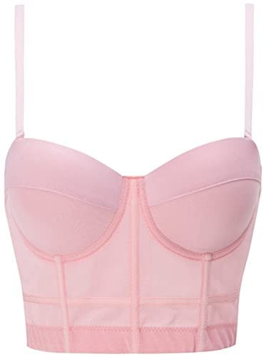 ORANDESIGNE Bustini e Corsetti da Donna Spaghetti Corsetto Reggiseno Bustino di Strass Y2K Crop Top Shapewear Tracolla Regolabile Sexy Push Up Body Shaper Bustier Clubwear A Rosa S