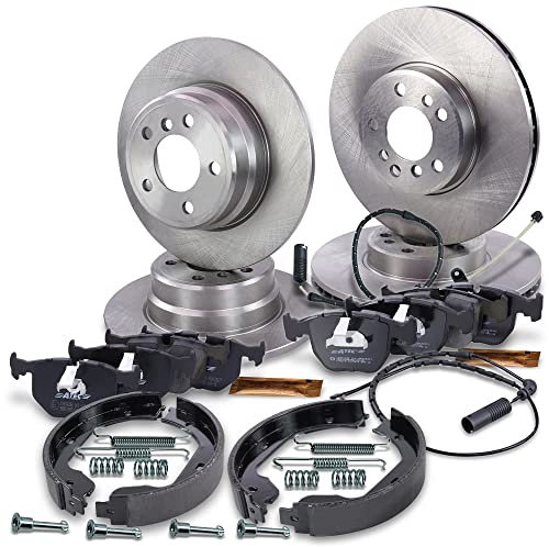 ATEC Germany Bremsenset inkl. Bremsscheiben Vorne Ø 332 mm Belüftet + Hinten Ø 324 mm Voll + Bremsbeläge Vorne & Hinten + Bremsbacken Hinten Kompatibel mit BMW X5 (E53)