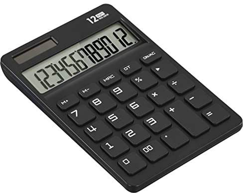 EooCoo Desk Calculator, Basic Calculators with Large Key Buttons, 12 Digits Standard Large LCD Display Solar and Battery Powered for Office, Students, Kids, School, Home & Business Use - Black