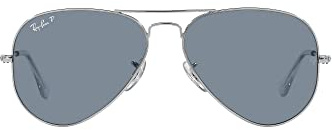 Ray-Ban RB3025 Classic Aviator Sunglasses, Silver/Polarized Blue, 55 mm