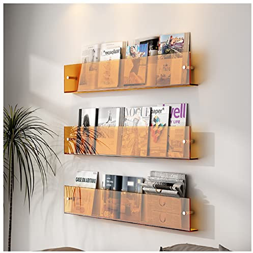 Bücherregal aus Acryl, schwimmendes Regal, an der Wand befestigt, transparenter Display-Halter, Badezimmer, Küche, Leisten-Organizer (Farbe: klar, grau, orange)(Orange,L 60cm)