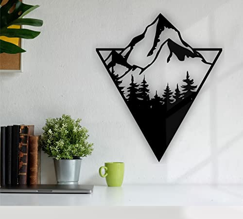 Manschin-Laserdesign Berge Natur Wand Dekoration Schwarz/Holz Natur - Wall Art - Made in Germany (Schwarz, XXL - 45x55cm)
