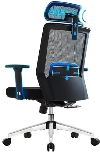 IntimaTe WM Heart Bürostuhl Ergonomischer,Chefsessel mit Verstellbarer 3D Armlehne, Schreibtischstuhl mit Kopfstütze und Lendenwirbelstütze and Rollen,Schwarz