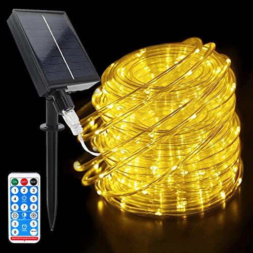 Acxilexy Solar Lichterkette, 22 M 200 LEDs Wasserdicht Flexible Solar Lichtschlauch, LED Schlauch Lichterkette PVC Rope mit 8 Beleuchtungsmodi für Aussen, Innen, Party und Weihnachten Deko