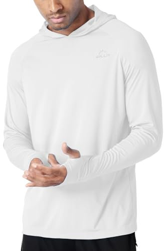 WILLIT Herren Hoodie Kapuzenpullover UPF 50+ Sonnenschutz Rashguard Kapuzen Shirt Langarm SPF Angeln Outdoor Laufen Wandern Leicht Weiß M