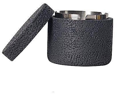 Cutfouwe Tisch Mülleimer-Beton + Edelstahl-Φ12.5Cm X H10.8Cm-Leicht Zu Reinigen,Ideales Fassungsvermögen,Schwarz,B
