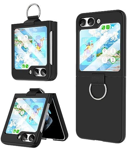 Design for Samsung Galaxy Z Flip 5 Case with Ring Shockproof Silicone Protective Cover Flip Z 5 Phone Case for Galaxy Z Flip 5 5G 2023 - Black