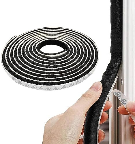 Btstil Brush Weather Stripping, 10 m(L) x 9 mm(W) x 15 mm(T) High Density Felt Door Brush Strip, Self-Adhesive Draught Excluder Window Door Seal Strip (9 x 15mm, Black)