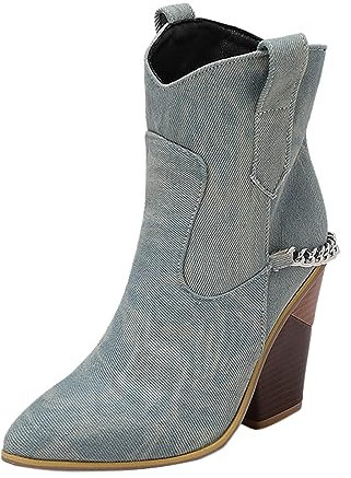 Bench Boots Damen Jack Damen Schwarz Lammfell spitzer Zehenbereich, niedriger Blockabsatz, kurze Stiefeletten, Damenschuhe (Light Blue, 41) Stiefeletten Damen Mit Absatz Leder