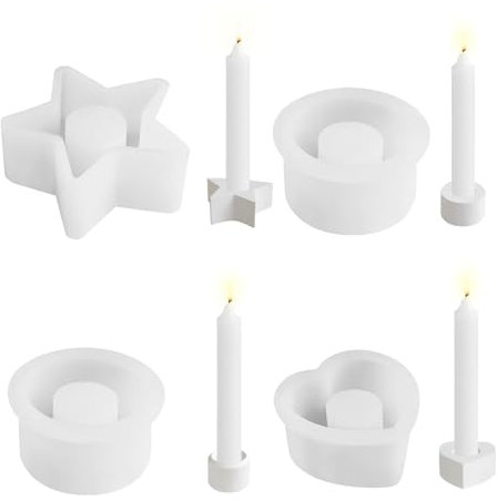 GUAHKUN Silikonform Kerzenhalter, Weihnachten Gießform Kerzenhalter, DIY Silikonformen für Beton Harz Epoxid, Silikon Kerzenformen SterneRund, Harz Epoxid Stabkerzenhalter Silikonform (4 Stücke)