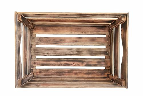 Miller Holz Kiste geflammt - Holzkiste stapelbar, geflammt und nachhaltig - Deko Kiste Holz - Hochwertige, handgefertigte Kartoffelkiste zum lagern, Weinkisten Holz Vintage (L)