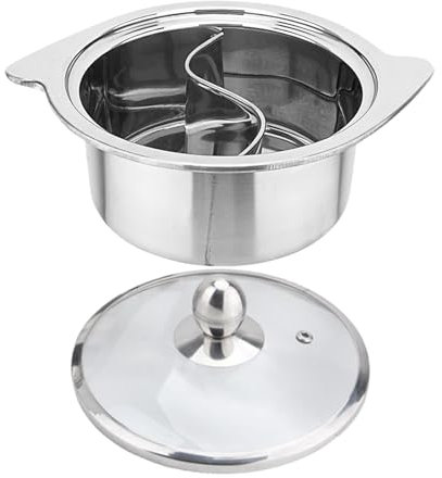 perfk Shabu Divisore Pentola Calda Cinese Pentola a Doppia Faccia Piano Cottura a Induzione Pentola a Gas Portatile Pentole Pentola per Cucina Domestica per, 18 cm con coperchio