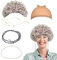 Orgoue 5 Stück Oma Perücke Kostüm Set, Old Lady Kostüm Zubehör Granny Großmutter Cosplay Zubehör Alte Dame Cosplay Set Mit Perücke Kappe Oma Brille Ketten Armband Perlenkette Für Karneval