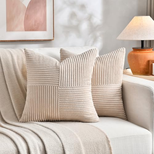 FDTERN 2er Set Khaki Kordsamt Kissenbezug 35x35CM Weich Moderne Dekorative Kissenbezüge Kissenhülle Dekokissenbezug Sofakissen Dekokissen Boho Deko für Sofa Schlafzimmer Wohnzimmer Balkon
