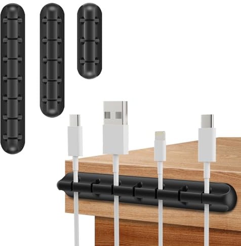 aonova Cable Clips, 3 Pack Cable Holder Clips/Cord Management for Organizing Cords, PC, USB Charging Cable, Ideal Home, Office, Car - Silicone, Self Adhesive, Black