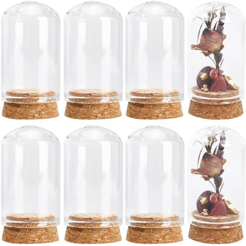 SUNNYCLUE 12 mini Couvercle en Forme de Dôme en Verre de 30x50 mm, Mini Pot en Verre, Affichage en Verre, Cloche en Verre avec Base en Liège, Mini Cloche, Petites Bouteilles en Verre pour Mariage, Mai