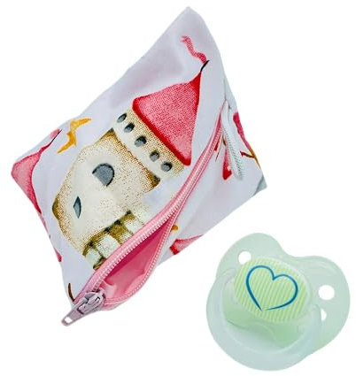 Aufbewahrung Schnuller-Tasche XL für 2-4 Nuckel Pferd Prinzessin Schloss weiß rosa