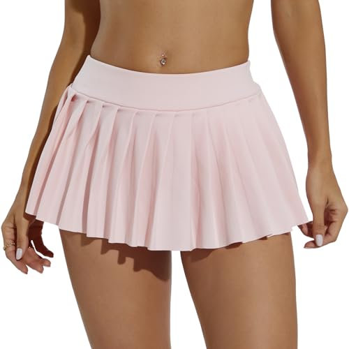 Eisnnu Minigonna da Donna, Gonna a Pieghe Sexy da Donna，Elasticizzata, Ultra Corta,a Tinta Unita, per Cosplay, Cheerleader, Club e Feste (IT, Testo, L, Regular, Regular, Rosa)