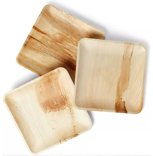 HOT BARGAINS 25 X Palm Leaf 8 Inch Disposable Plates and Trays Square Shape 100% Biodegradable Compostable for Social & Commercial use (25, Square Plate 8)