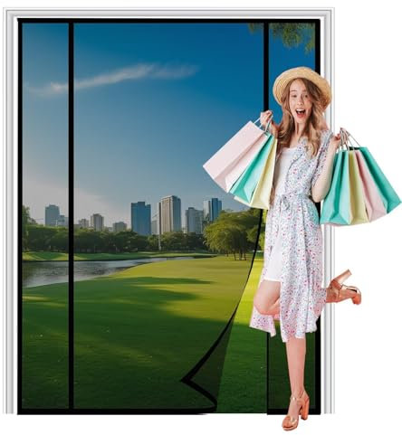 MagnéTique Moustiquaire Rideau, 215x240cm, Moustiquaire sur Mesure de Porte Fermeture Automatique pour Porte d Entrée Intérieur Patio Coulissante, Noir