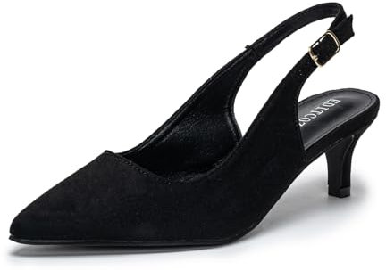 Damen Pumps Slingback Slingpumps Sandalen Spitzenschuhe mit Kitten Heel SchwarzSuede 43