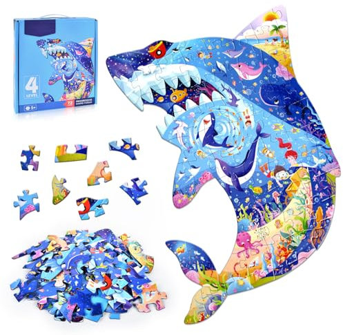 FORMIZON Puzzle Kinder, 72 Teile tierische Puzzleteile, Hai Puzzle Spielzeug, Pädagogisches Spielzeug, Kinderpuzzle Geschenk für Jungen Mädche ab 3-12 Jahren (Haie-B)