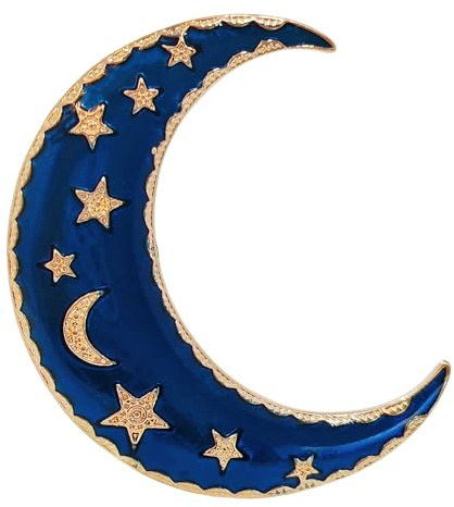 KINMOT Broche croissant de lune en émail bleu avec étoiles en métal endormi, bijoux de nuit céleste pour femmes, hommes, filles, adolescents et garçons – Accessoire unique de style vintage doré