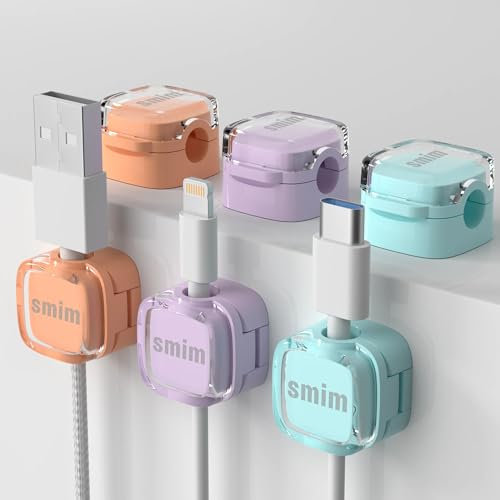 6 Pack Cable Tidy Clips Adjustable Cord Organiser Magnetic Cable Management Self Adhesive Wire Holder for Desk, Nightstand, Charging Cables, HDMI, USB, Audio Cable, Office, Home, Multicolor