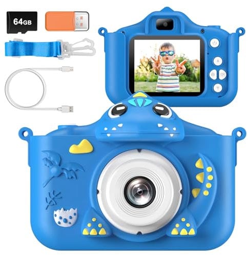 Adicop Kinderkamera Digitalkamera 1080P 2.0 Zoll Bildschirm Fotokamera Kinder Kamera Fotoapparat mit 64GB Micro Karte für 3-10 Jahre Mädchen/Jungen Geschenk Spielzeug Geburtstags Weihnachten