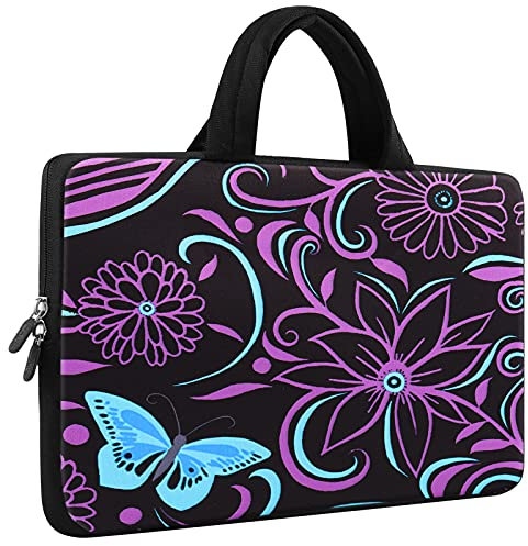 Mibbxea 11,6-12 Zoll Laptop-Tasche Sleeve Hülle,Computer Chromebook Ultrabook Tragetasche,Neopren-Reisetasche, Netbook-Aktentasche mit Griff für Dell HP Lenovo ASUS Acer (Blumen,Schmetterling)