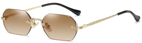 qinqilanqi-S Occhiali da sole ottagonali senza cornice, in metallo retrò, UV400, peso leggero circa 20 g, uomo e donna, Tè oro/sfumato di colore