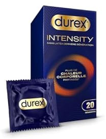 Durex Intensity – 20 Kondome für Herren, ohne Latex, ultradünn, ultra schmiert, mehr Körperwärme geteilt, Standardgröße