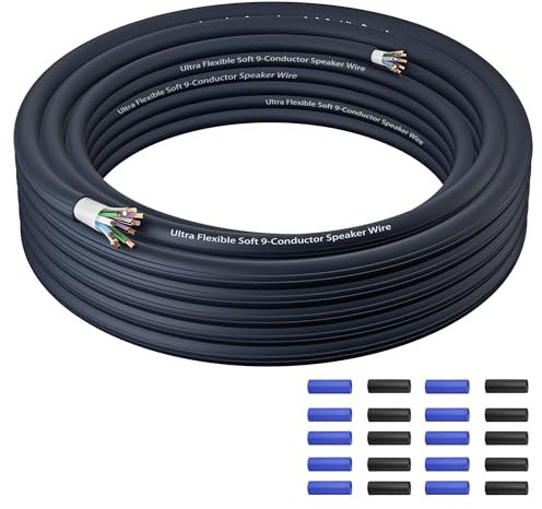 Mygatti 9 Conductor Speaker Wire 20 FT, 18 Gauge CCA Stranded Cable, 18AWG 4-Channel Speaker Wire and Remote Wire for Car Audio Systems, Ultra-Flex and Easy Peel Jacket, Blue