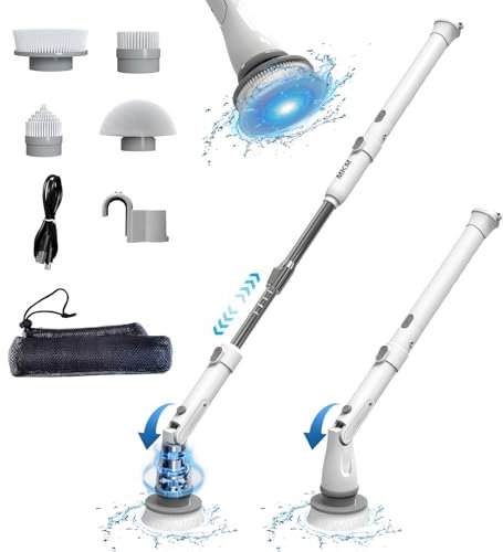MKM Electric Spin Power Scrubber Brush UK For Cleaning Bathroom Tub And Tile Shower Floor, Cordless Automatic 360 Long Handheld Machine Tornado Rotating Motorized Tool Battery Operated Rechargeable
