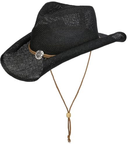 Lipodo Western Strohhut Herren Damen Sommer schwarz L (58-59 cm)