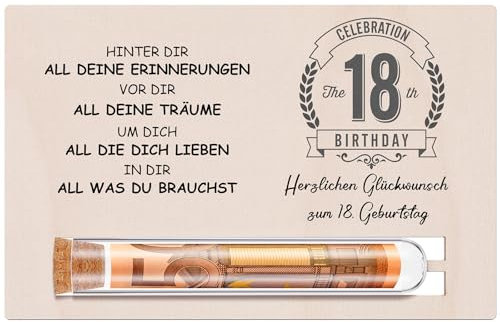 Otuuz 18. Geburtstag Geldgeschenke Verpackung für Jungen und Mädchen Enthält Holz 18. Geburtstagskarte und Reagenzglas Geburtstag Geld Gutschein Lustige Geschenkverpackung
