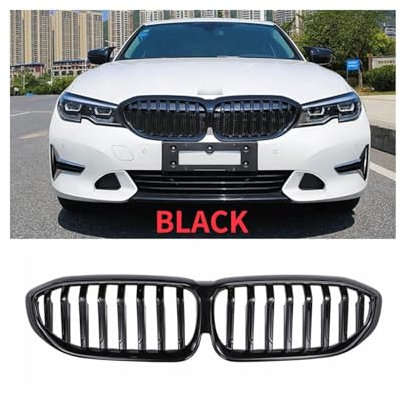 Auto-Frontstoßstangengrill, kompatibel mit BMW G20 G21 G28 3er-Serie 330i M3 340i 2019–2021, Zubehör, LED-Licht, komplett schwarzer Racing-Grill(LACK)